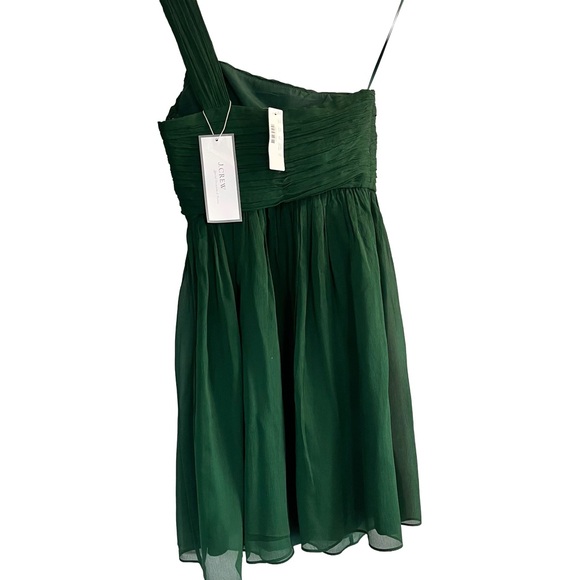 New! J Crew Bridal Cocktail Forrest Green One Shoulder Silk Chiffon Dress 2P - Picture 4 of 15